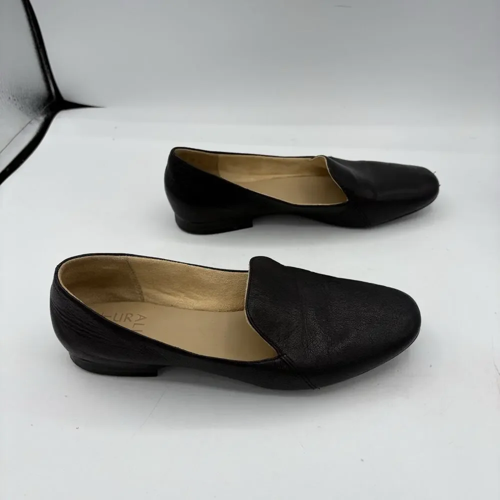 Naturalizer Flats Loafers Womens Size 7 Emiline Black Leather Block Slip‎ On